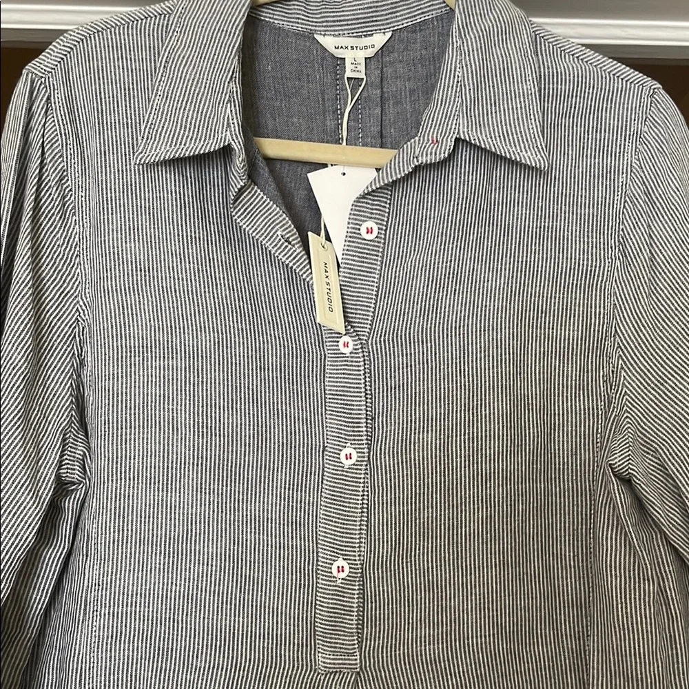 Casual Ticking Stripe Button-Up Dress - Picture 4 of 5